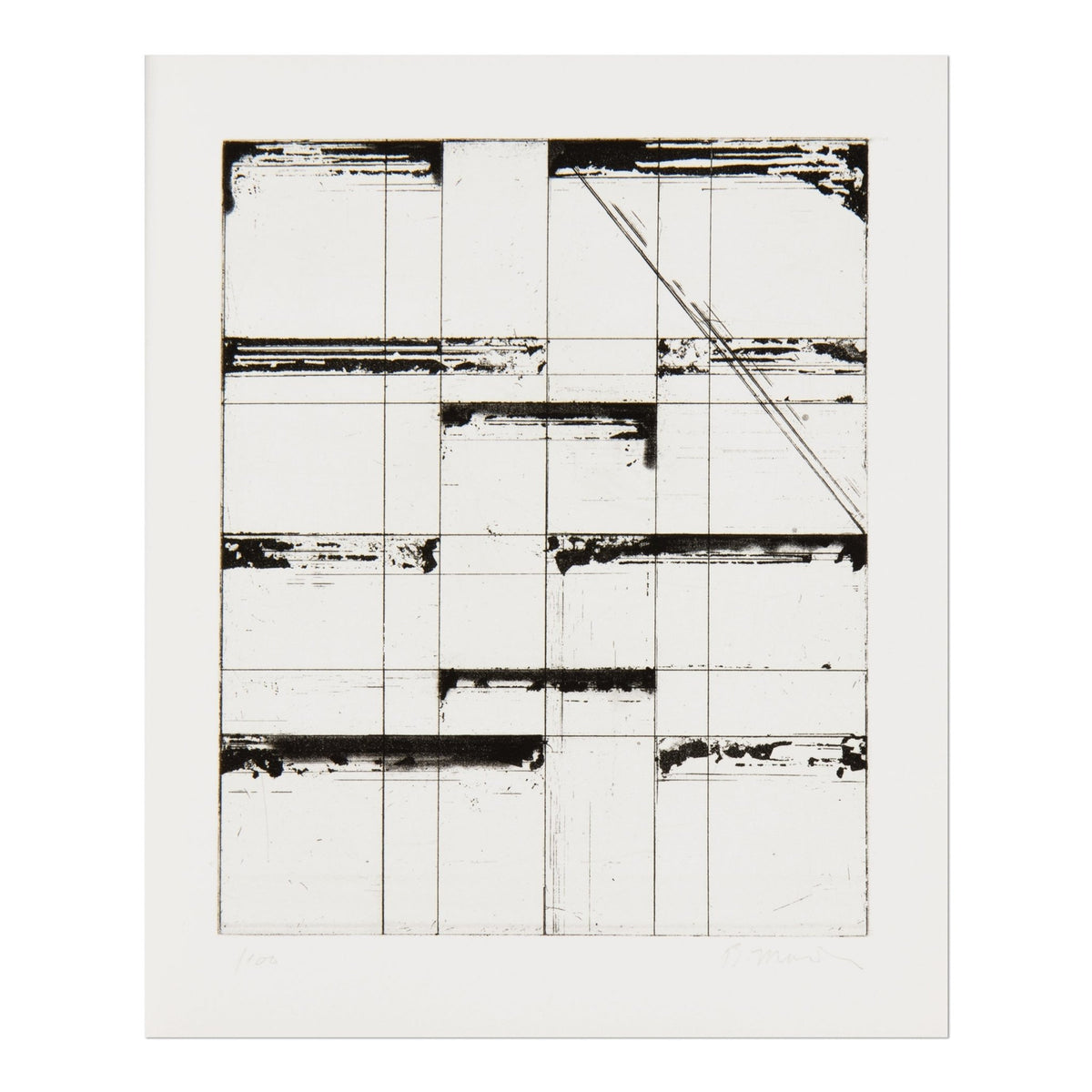 Brice Marden etching with a grid of black linear marks bound in a Parkett edition