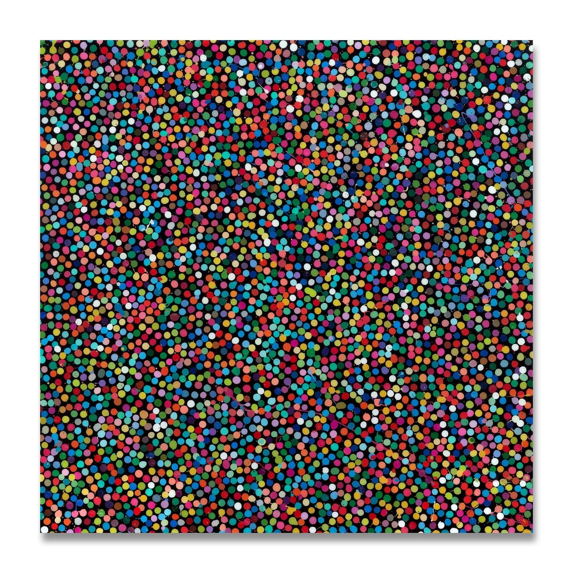 Savoy by Damien Hirst featuring a dense field of multicolored dots forming a vibrant, intricate pattern.