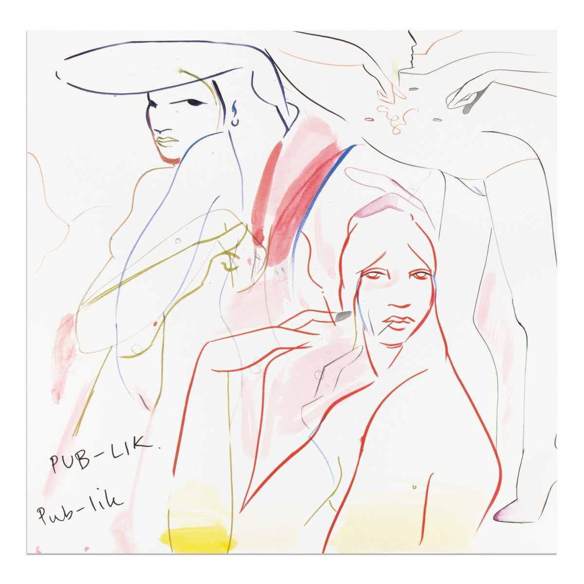 France-Lise McGurn drawing of intertwined female figures in soft lines and pastel tones on a white background.