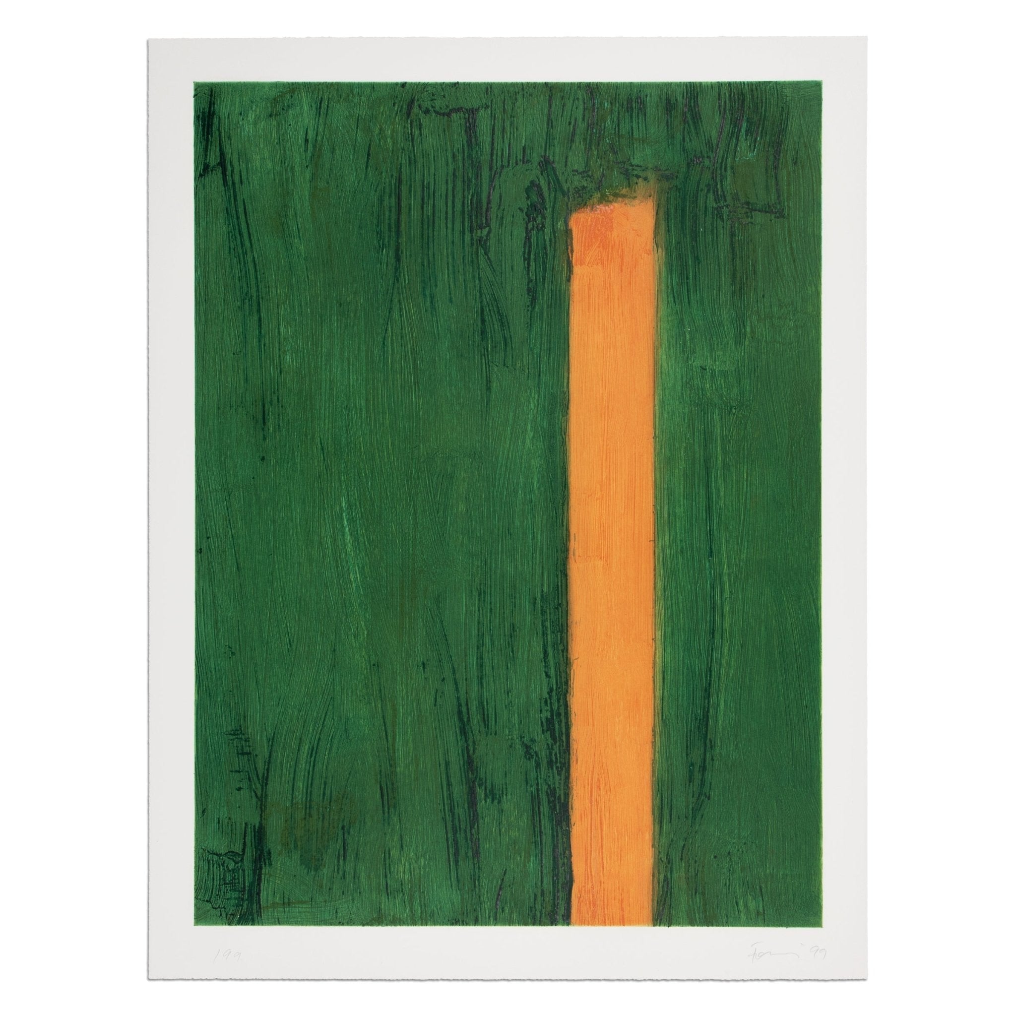 Günther Förg abstract print with an orange vertical bar on green