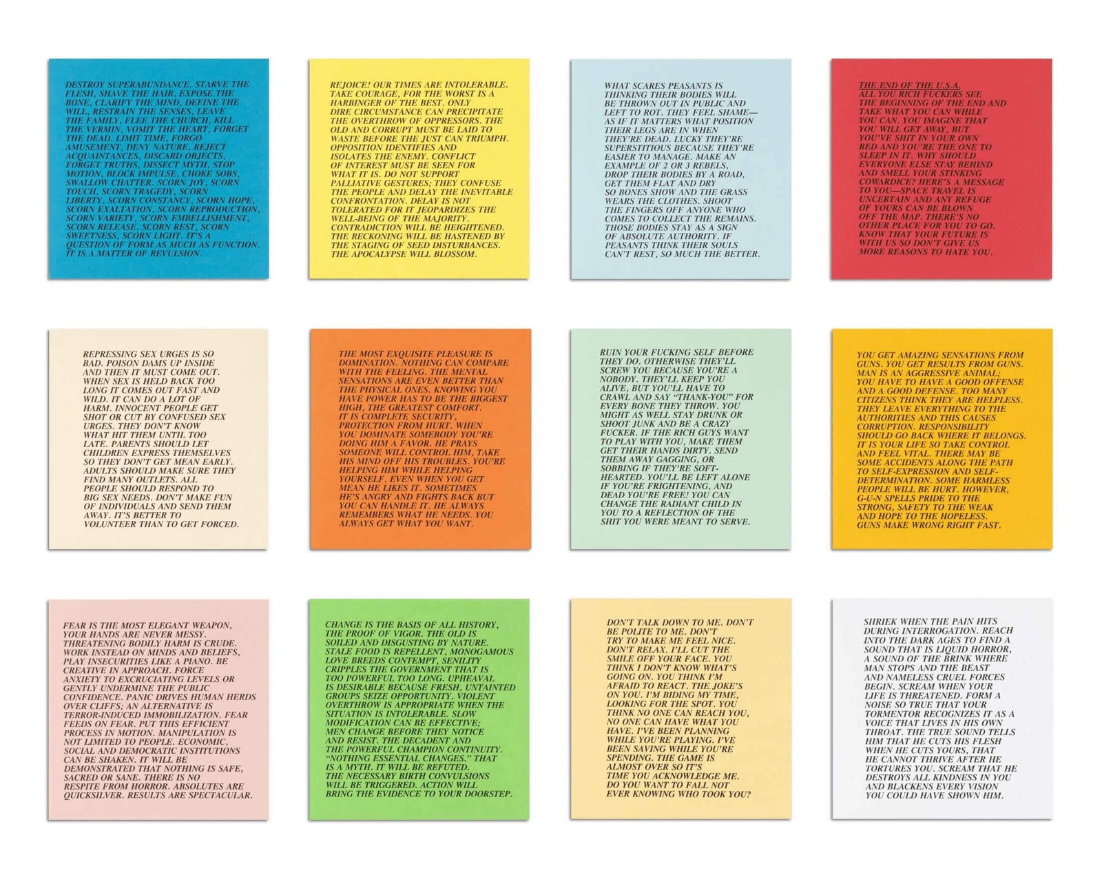 Jenny Holzer – Inflammatory Essays: Colorful text-based fine art prints on a white background