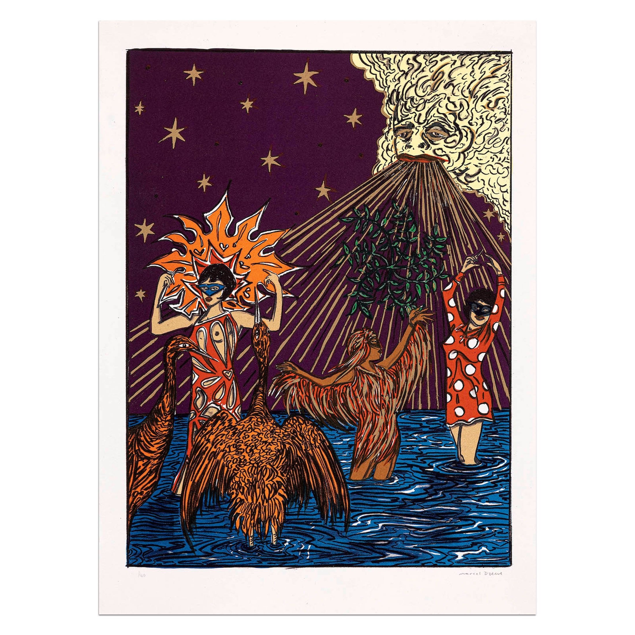 Marcel Dzama – Nature's Daughters (gold) | Signed Print
