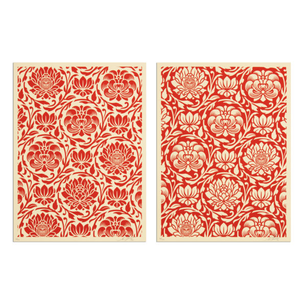 Shepard Fairey, Floral Harmony (Red Yin/Yang)